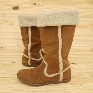 Vtg Bass Women's Western Boots Sz 7 Brown Suede Tall Flat Cuffed Y2K CottageCore